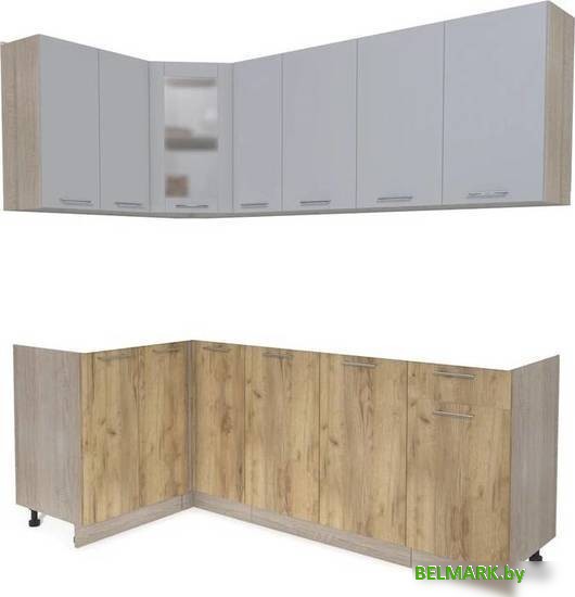 Готовая кухня Интерлиния Мила 12x21 без столешницы (серебристый/дуб золотой) - фото