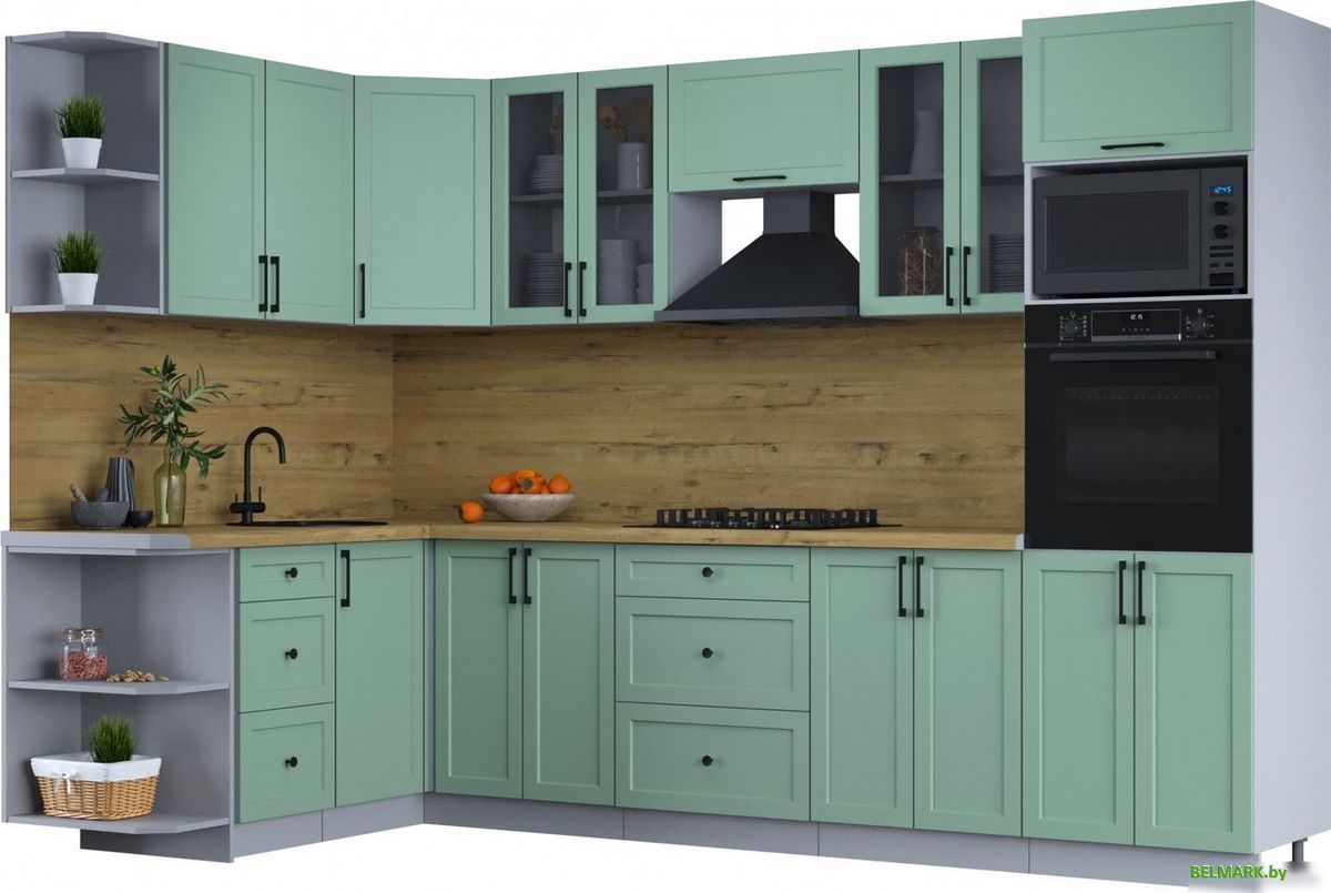 Готовая кухня Интерлиния Тренд 1.68x3.0 ВТ левая (мята/мята/дуб бунратти) - фото