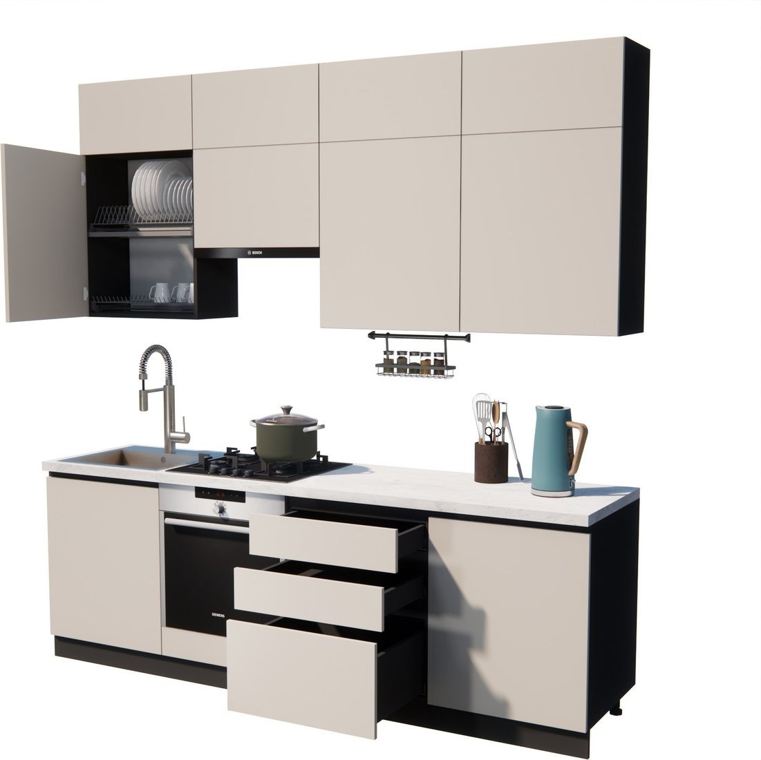 Готовая кухня ВерсоМебель Эко Премиум 2.4 (кашемир/ст. мрамор лацио) - фото2