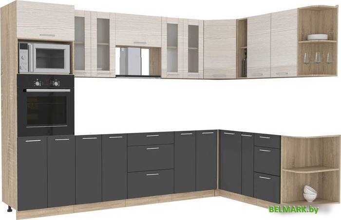 Готовая кухня Интерлиния Мила 1.88x3.0 правая без столешницы (вудлайн кремовый/антрацит) - фото