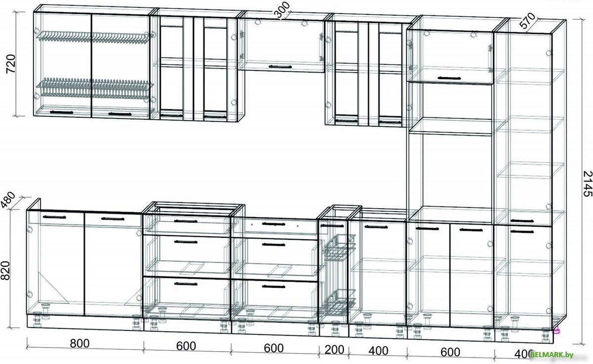Готовая кухня Интерлиния Мила 3.6 ВТ без столешницы (серебристый/антрацит) - фото2