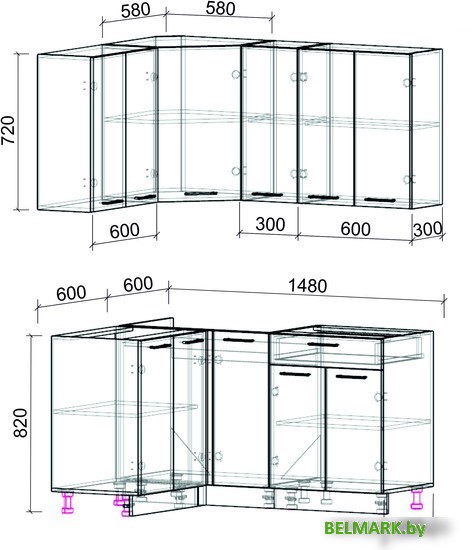 Готовая кухня Интерлиния Мила Лайт 1.2x1.5 без столешницы (белый платинум/бетон) - фото2