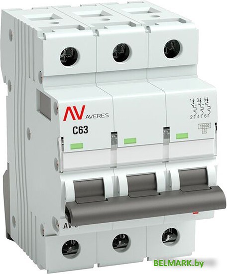 Выключатель автоматический EKF Averes AV-10 3P 63A (C) 10kA mcb10-3-63C-av - фото