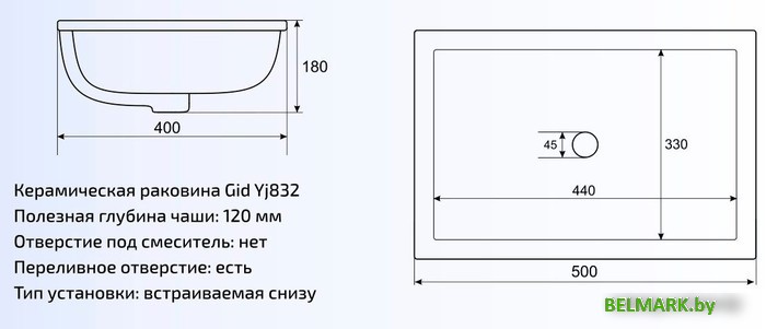 Умывальник Gid Yj832 (белый) - фото2