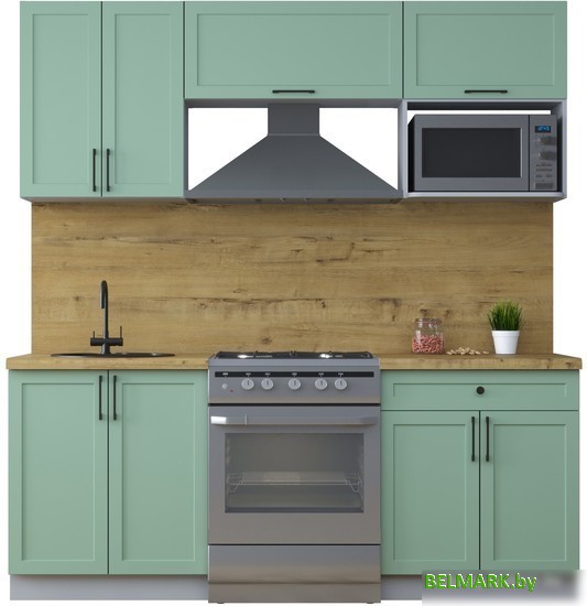 Готовая кухня Интерлиния Тренд 2.0В (мята/мята/дуб бунратти) - фото