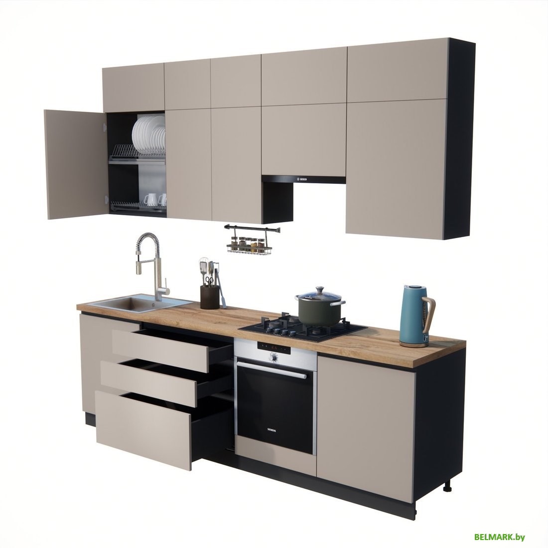 Готовая кухня ВерсоМебель Эко Премиум 2.6 (глиняный серый/ст. дуб вотан) - фото2