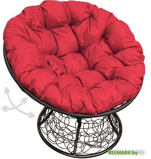 Кресло M-Group Папасан пружинка 12050406 (черный ротанг/красная подушка) - фото