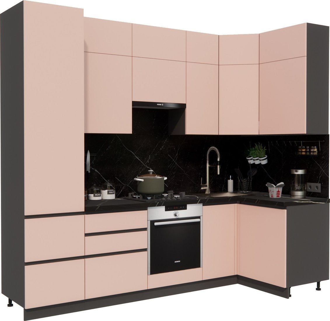 Готовая кухня ВерсоМебель Эко Премиум 1.2x2.7 правая (пудровый/ст. тунис) - фото