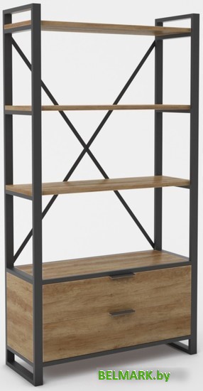 Стеллаж Hype Mebel Стандарт Люкс 80x170 (черный/дуб галифакс олово) - фото