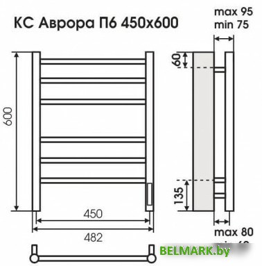 Полотенцесушитель TERMINUS Аврора электро КС П6 с диммером (450x600, черный) - фото2