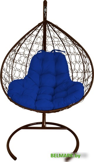 Подвесное кресло M-Group XL 11120210 (коричневый ротанг/синяя подушка) - фото