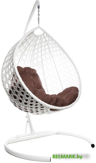 Подвесное кресло M-Group Капля Люкс 11030105 (белый ротанг/коричневая подушка) - фото