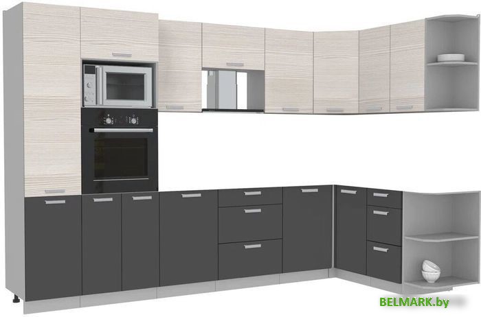 Готовая кухня Интерлиния Мила Лайт 1.68x3.2 правая без столешницы (вудлайн кремовый/антрацит) - фото