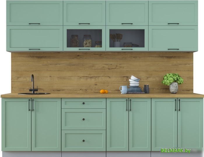 Готовая кухня Интерлиния Тренд 2.7Б (мята/мята/дуб бунратти) - фото