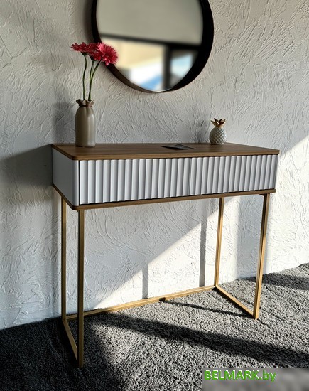 Консольный стол Shtabe Royal 5011 эко (белый/дуб кантри золотой/золото) - фото