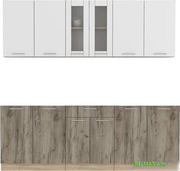 Готовая кухня Интерлиния Мила 22 без столешницы (белый платинум/дуб серый) - фото