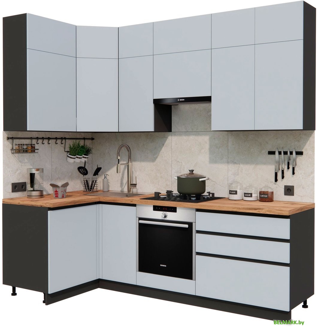 Готовая кухня ВерсоМебель Эко Премиум 1.2x2.4 левая (сумеречный голубой/ст. дуб вотан) - фото