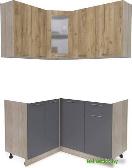 Готовая кухня Интерлиния Мила 12x14 без столешницы (дуб золотой/антрацит) - фото