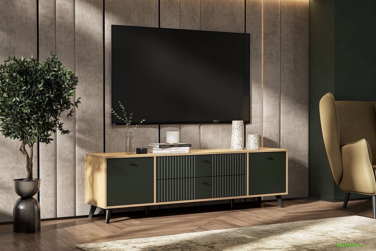 Тумба SV-Мебель МС Милан К (дуб золотой/олива софт) - фото2