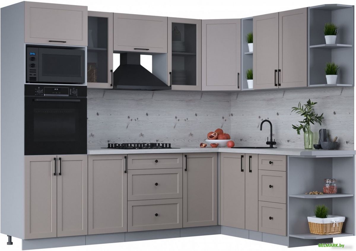 Готовая кухня Интерлиния Тренд 1.88x2.6 ВТ правая (луна/луна/бискайская сосна) - фото