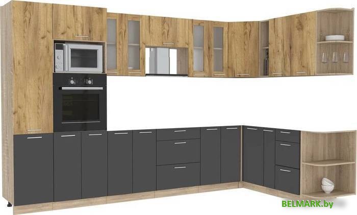 Готовая кухня Интерлиния Мила 1.88x3.4 правая без столешницы (дуб золотой/антрацит) - фото