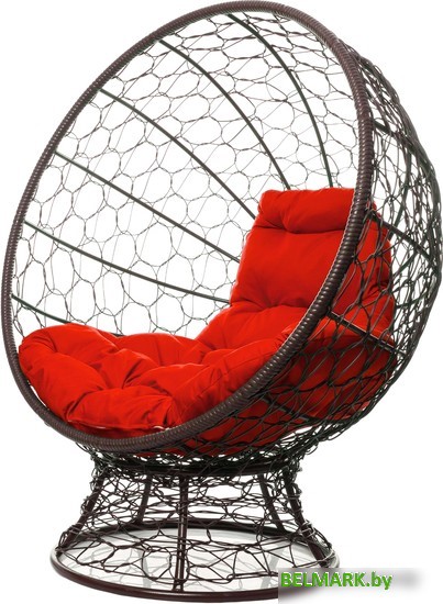 Кресло M-Group Кокос на подставке 11590206 (коричневый ротанг/красная подушка) - фото