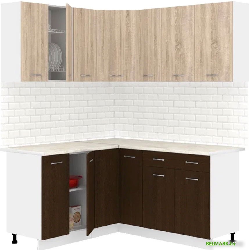 Готовая кухня Кортекс-мебель Корнелия Лира 1.5x1.7 (дуб сонома/венге/королевский опал) - фото