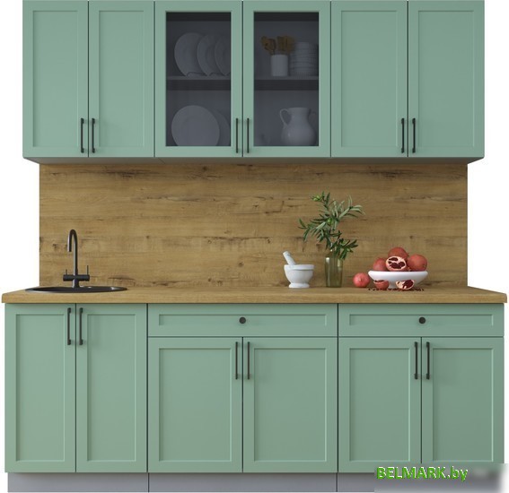 Готовая кухня Интерлиния Тренд 2.1А (мята/мята/дуб бунратти) - фото