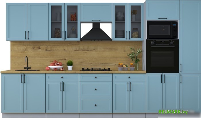 Готовая кухня Интерлиния Тренд 3.6В (океан/океан/дуб бунратти) - фото