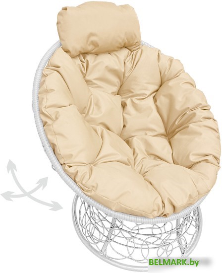 Кресло M-Group Папасан пружинка мини 12090101 (белый ротанг/бежевая подушка) - фото