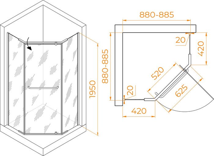 Душевой уголок RGW PA-081B 35088199-14 90x90 (черный/прозрачное стекло) - фото2