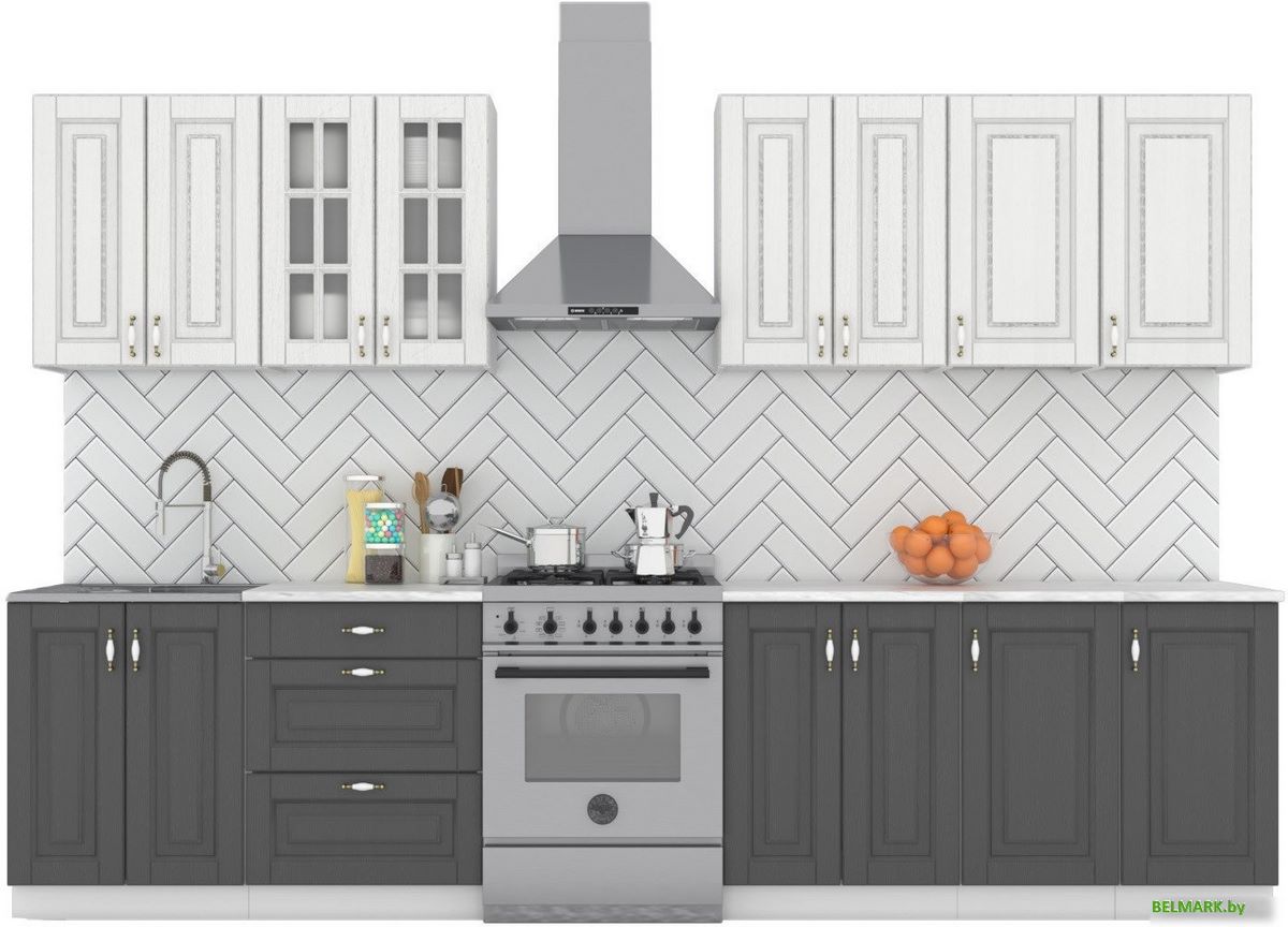 Готовая кухня Интермебель Бостон-9 2.6 (акация белая/акация графит/тунис) - фото