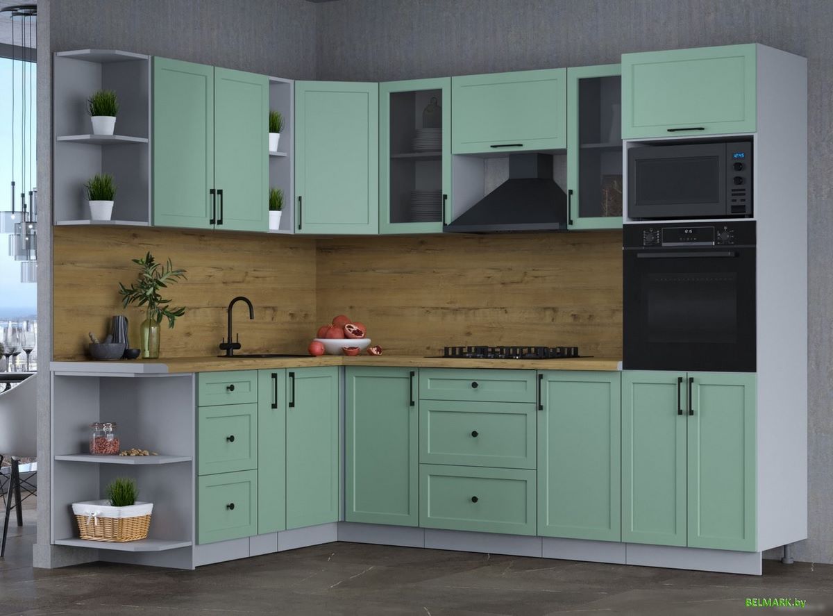 Готовая кухня Интерлиния Тренд 1.88x2.6 ВТ левая (мята/мята/дуб бунратти) - фото2