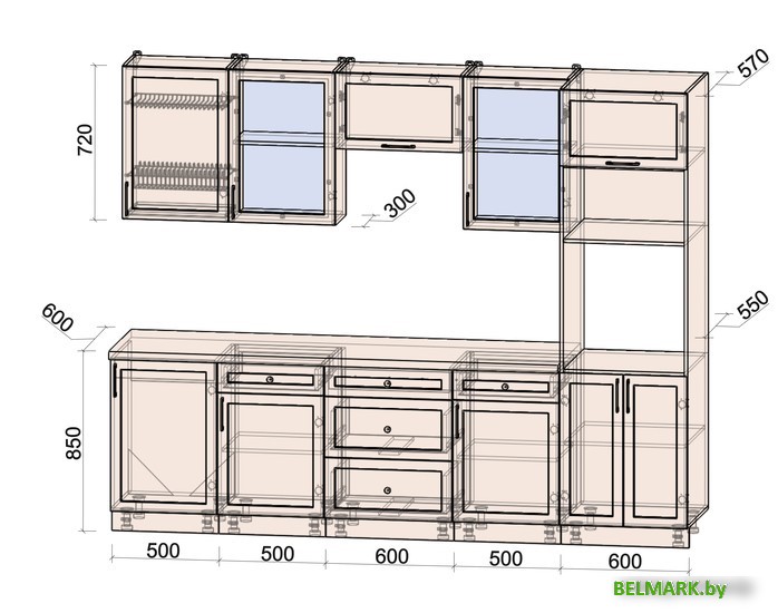 Готовая кухня Интерлиния Тренд 2.7В (луна/луна/бискайская сосна) - фото2