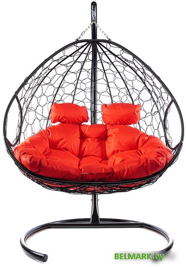 Подвесное кресло M-Group Для двоих 11450406 (черный ротанг/красная подушка) - фото