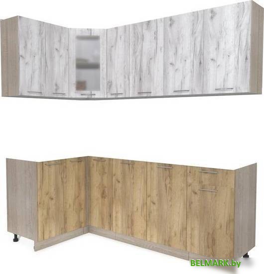 Готовая кухня Интерлиния Мила 12x21 без столешницы (дуб белый/дуб золотой) - фото