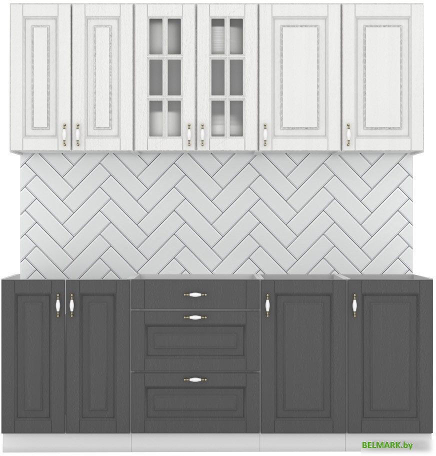 Готовая кухня Интермебель Бостон-6 2.1 без столешницы (акация белая/акация графит) - фото