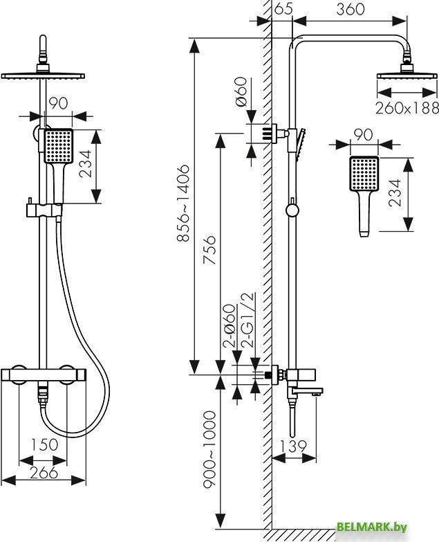 Душевая система Kaiser Cube 01582-3 - фото2