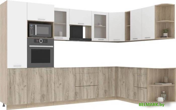 Готовая кухня Интерлиния Мила 1.88x3.2 правая без столешницы (белый платинум/дуб серый) - фото