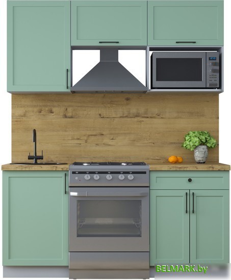 Готовая кухня Интерлиния Тренд 1.7В (мята/мята/дуб бунратти) - фото