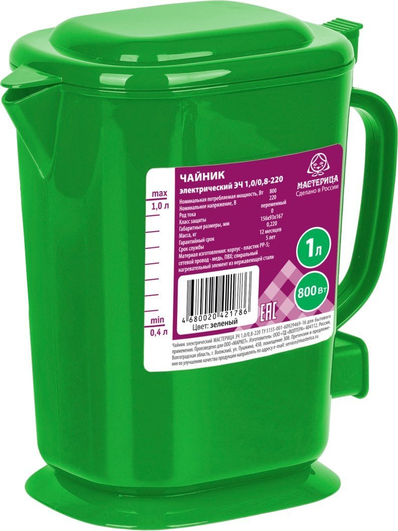Электрический чайник Мастерица ЭЧ-1.0/0.8-220З (зеленый) - фото