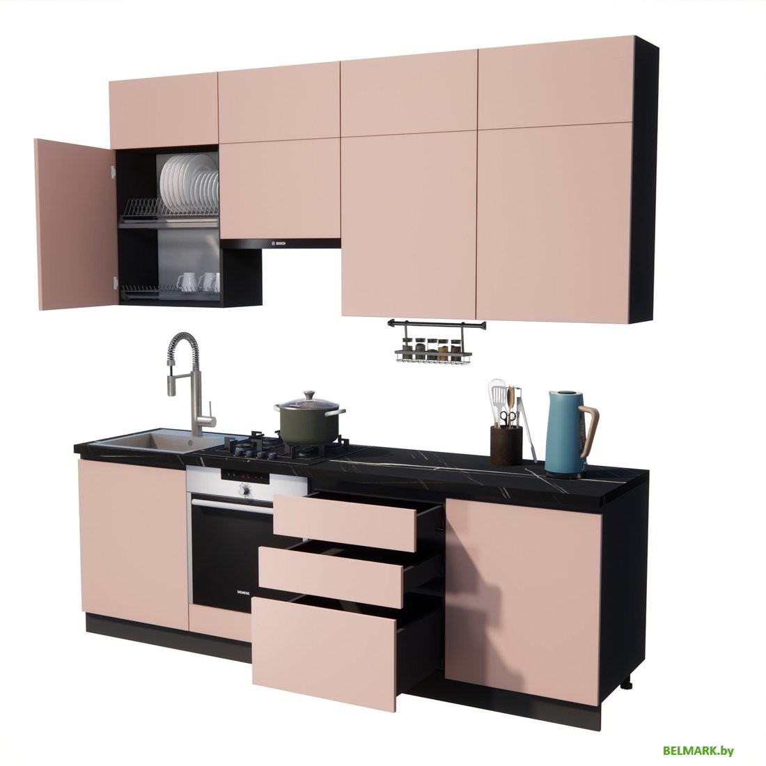 Готовая кухня ВерсоМебель Эко Премиум 2.4 (пудровый/ст. тунис) - фото2