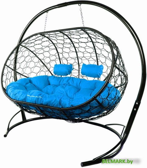 Подвесной диван M-Group Лежебока 11180410 (с черным ротангом/синяя подушка) - фото
