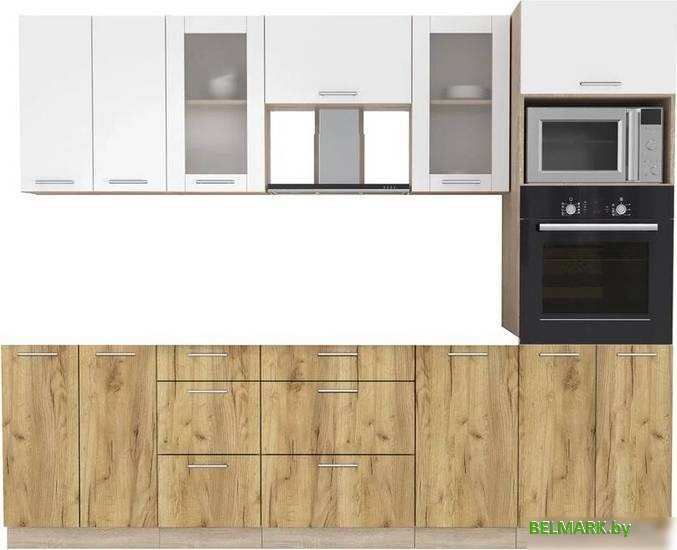Готовая кухня Интерлиния Мила 2.6 ВТ без столешницы (белый платинум/дуб золотой) - фото