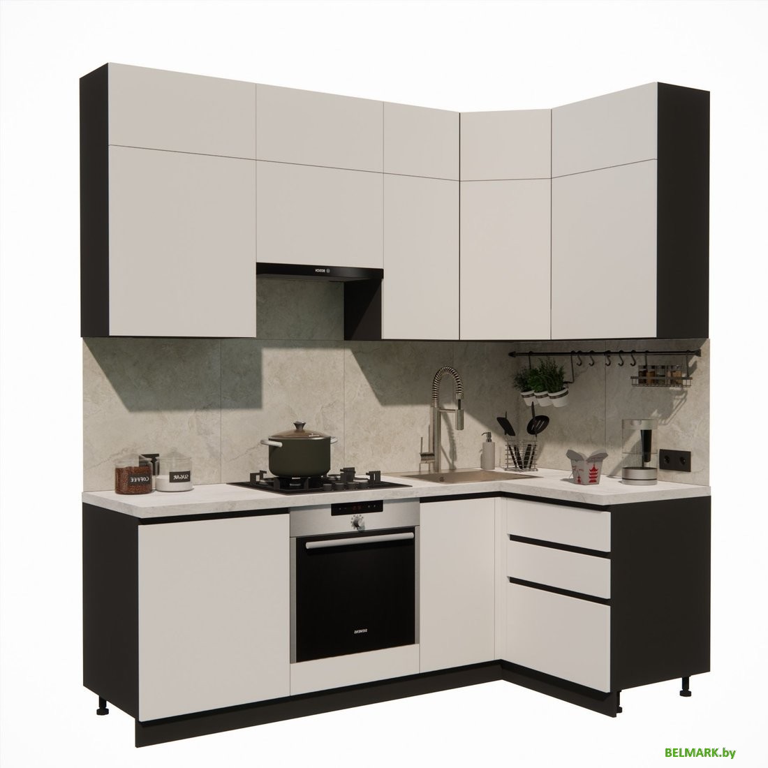 Готовая кухня ВерсоМебель Эко Премиум 1.2x2.2 правая (белый фасадный/ст. мрамор лацио) - фото