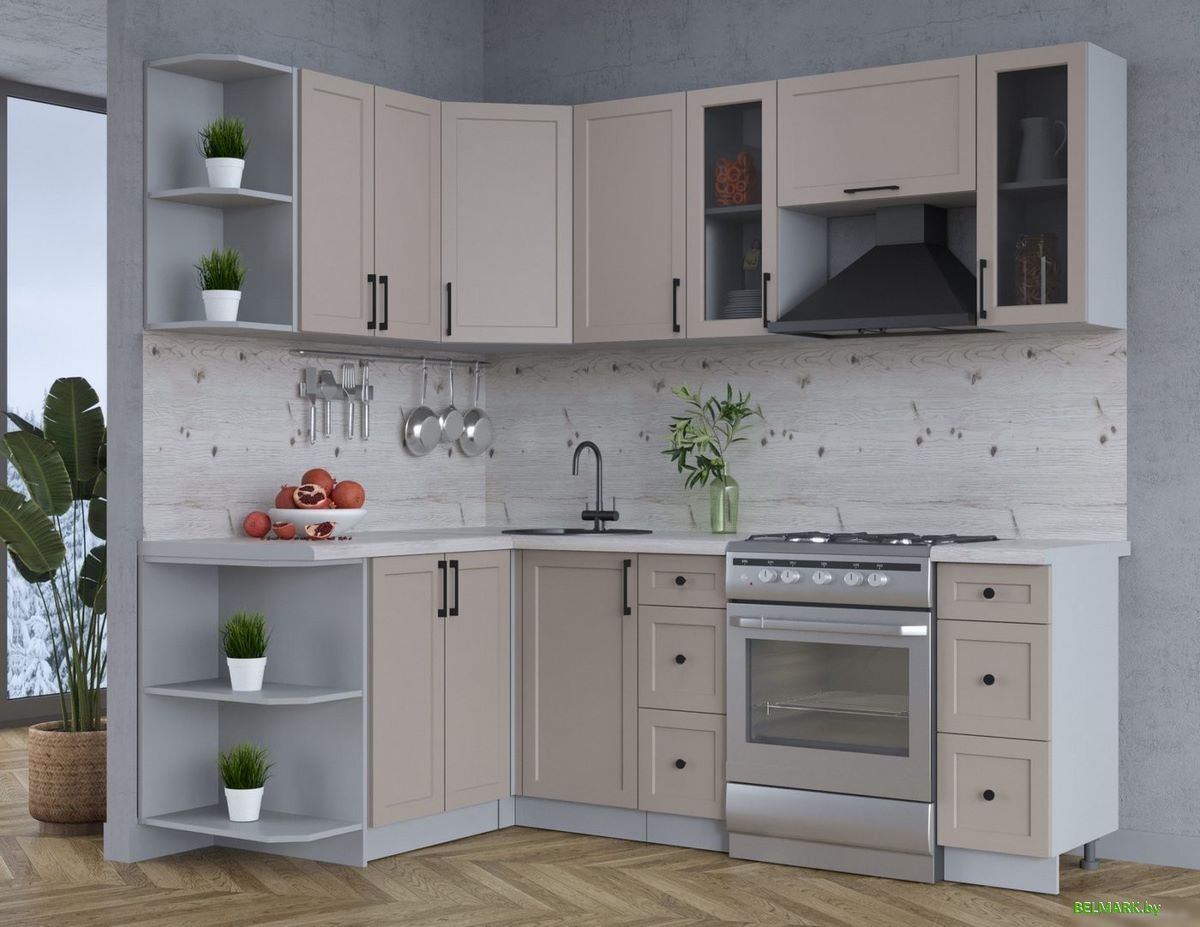 Готовая кухня Интерлиния Тренд 1.5x2.2 левая (луна/луна/бискайская сосна) - фото2