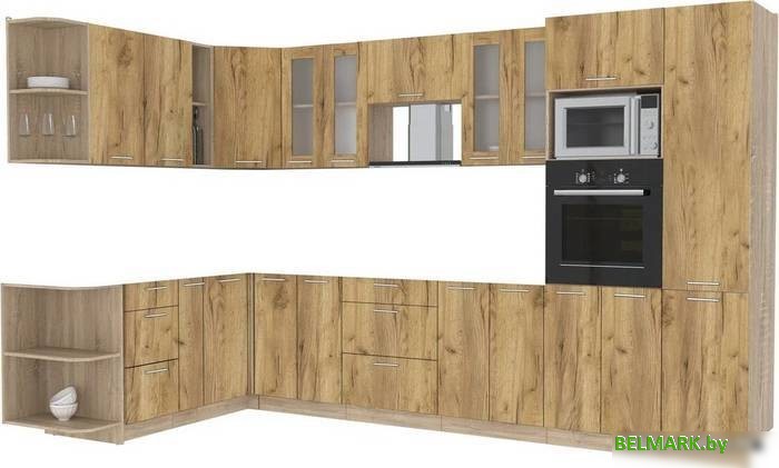 Готовая кухня Интерлиния Мила 1.88x3.4 левая без столешницы (дуб золотой/дуб золотой) - фото