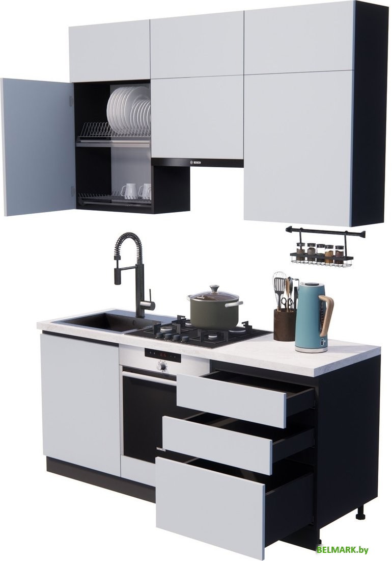 Готовая кухня ВерсоМебель Эко Премиум 1.8 (сумеречный голубой/ст. мрамор лацио) - фото2