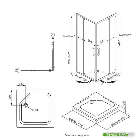 Душевой уголок Triton Каппа А1 Хром 90х90 (прозрачное стекло) - фото2