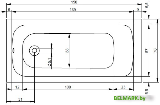 Ванна Riho Dola 150x70 (без ножек) - фото2